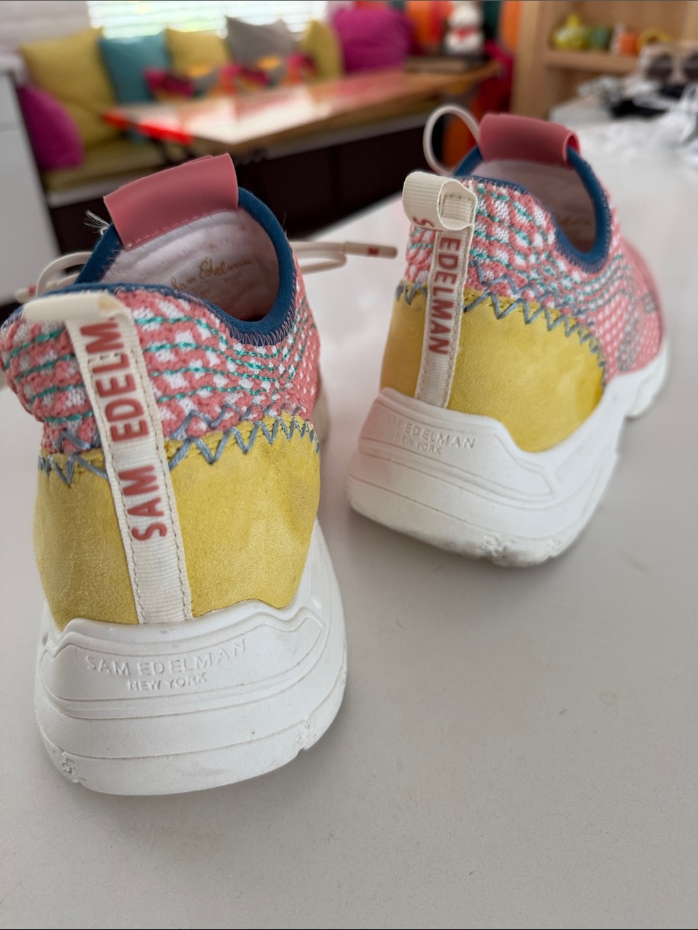 Sam Edelman Coral and Navy Knit Mesh Sneakers - Picture 4 of 6